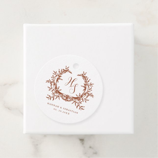 Elegant Monogram Botanical Crest Favour Tags (In Situ)