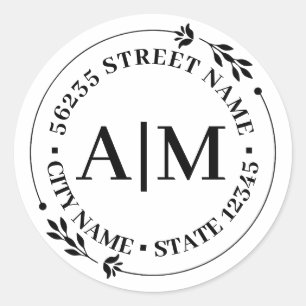 elegant monogram botanical return address wedding  classic round sticker