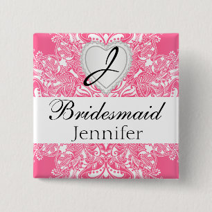 Elegant Monogram Bridal Party Pink Design 2 Inch Square Button