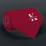 Elegant Monogram Bright Burgundy | White Tie<br><div class="desc">An elegant necktie featuring a bold white monogram across a bright burgundy background. Atop this monogram sits your first or last name spelled out in all capitals.</div>