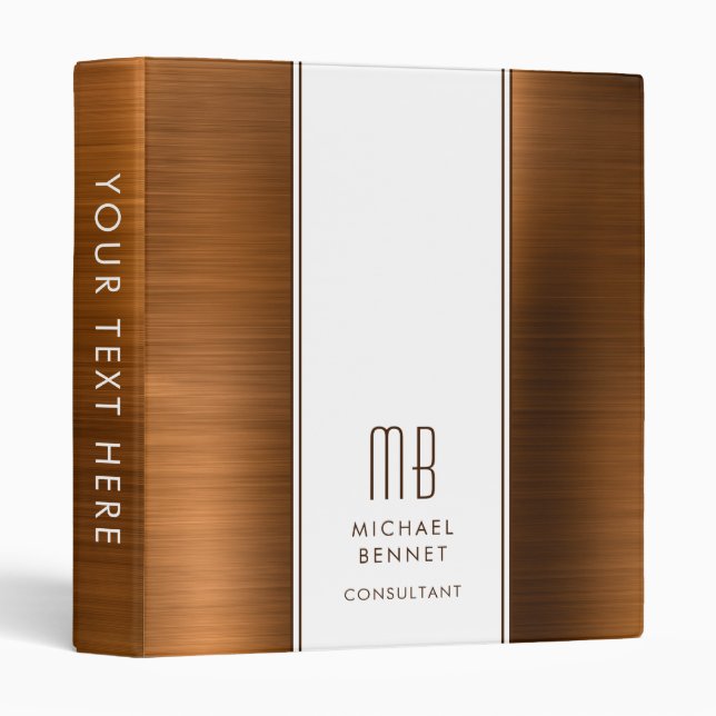 Elegant Monogram Brown Professional Binder (Front/Spine)