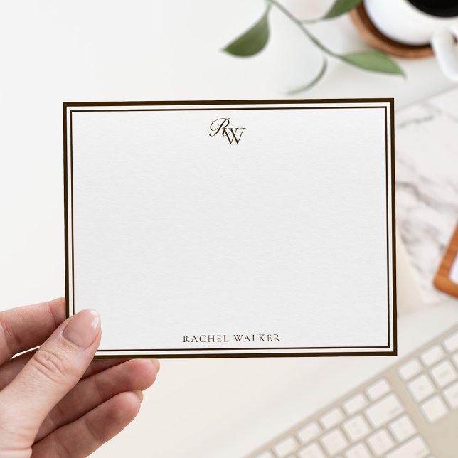 Elegant Monogram Brown Two Border Card (Creator Uploaded)