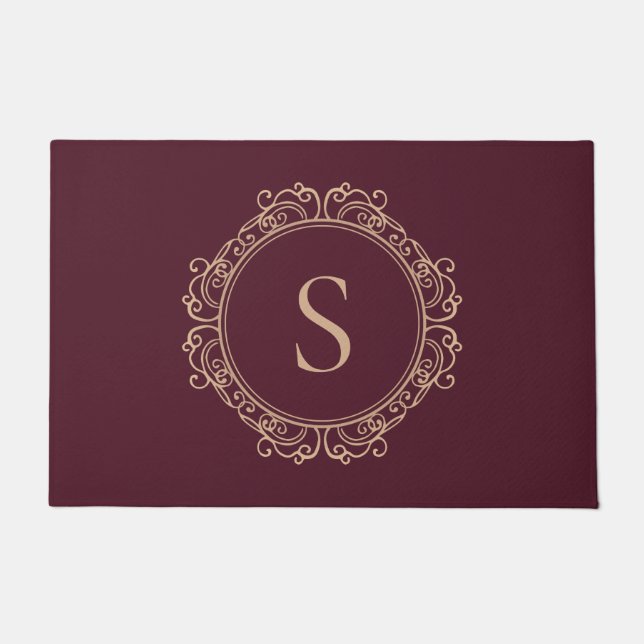 Elegant Monogram Burgundy Doormat (Front)