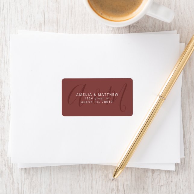 Elegant Monogram Burgundy Return Address Label (Insitu)