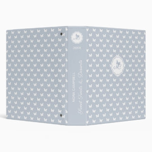 Elegant Monogram Butterfly Pattern Dusty Blue Binder