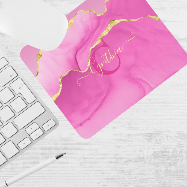 Elegant Monogram "C" Pink Gold Agate Stone Mouse Pad (Creator Uploaded)