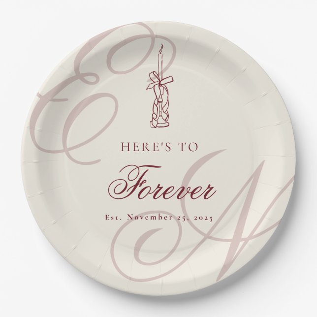 Elegant Monogram Calligraphy Wedding Paper Plate (Front)
