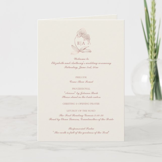 Elegant Monogram Catholic Wedding Mass Ceremony  Program (Front)