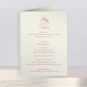 Elegant Monogram Catholic Wedding Mass Ceremony  Program