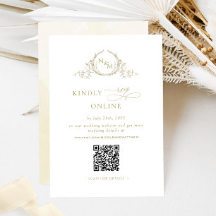 Elegant Monogram Champagne RSVP Online QR Code  Enclosure Card