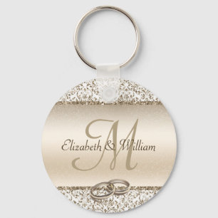 Elegant Monogram Champagne Wedding Favour Keychain