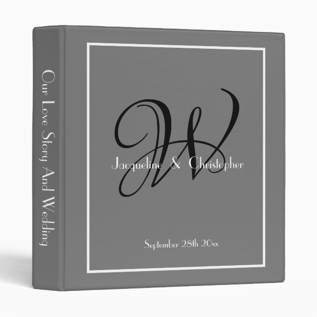 Elegant Monogram Chic Classy Grey Wedding Binder (Front/Spine)