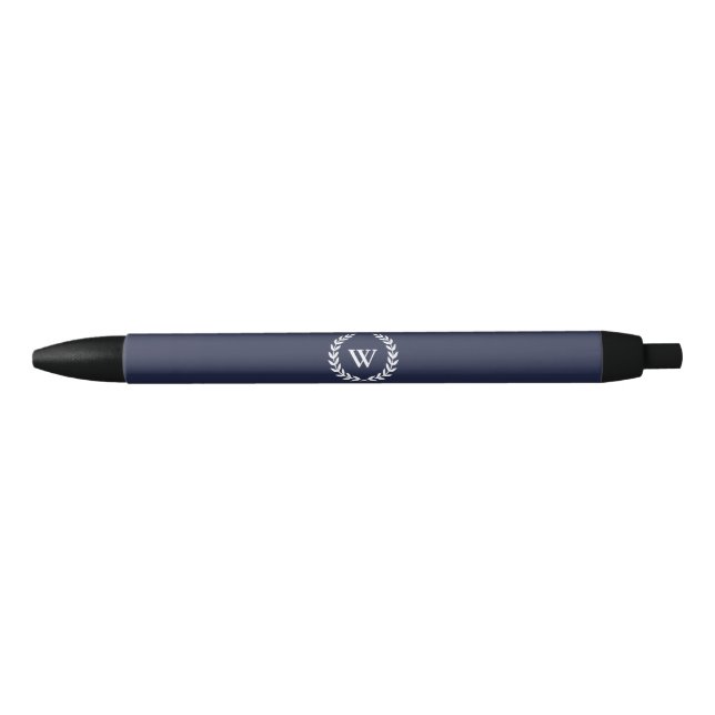 Elegant Monogram Classic Laurel Wreath Blue Pen (Front)