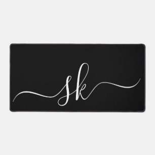 Elegant Monogram Classic Minimal Black and White  Desk Mat