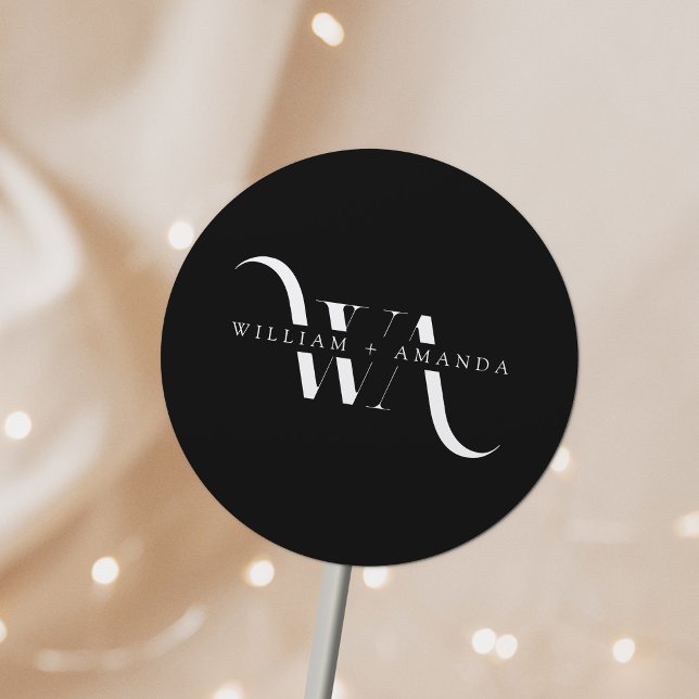Elegant Monogram Classic Wedding Typography Round Sticker (Creator Uploaded)