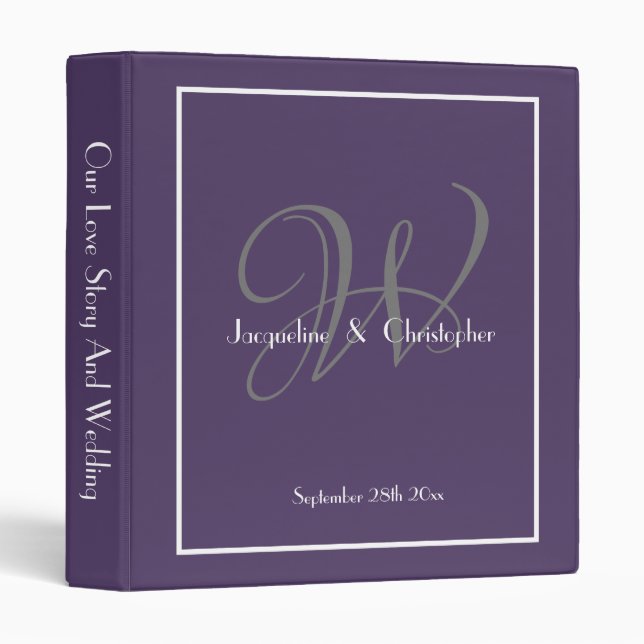 Elegant Monogram Classy Chic Dusty Purple Wedding  Binder (Front/Spine)