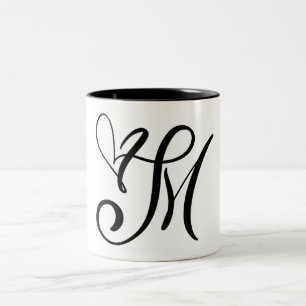 ELEGANT MONOGRAM COLOR BLACK LETTER "M"  Two-Tone COFFEE MUG