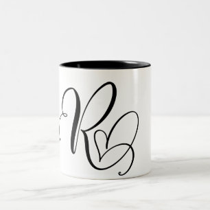 ELEGANT MONOGRAM COLOR BLACK LETTER "R"  Two-Tone COFFEE MUG