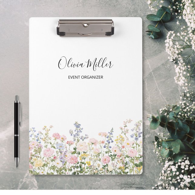 Elegant Monogram Colorful Flower Garden Floral Clipboard (In situ)