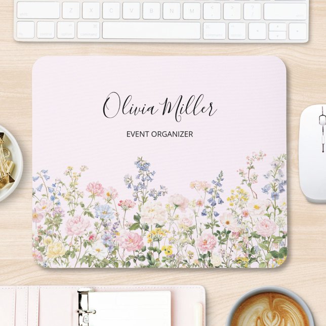 Elegant Monogram Colorful Flower Garden Floral Mouse Pad (In situ)