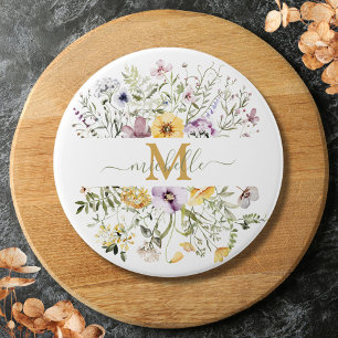 Elegant Monogram Colourful Wildflower Garden Flora 3 Inch Round Button