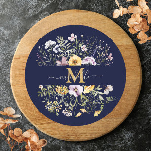 Elegant Monogram Colourful Wildflower Garden Flora Classic Round Sticker
