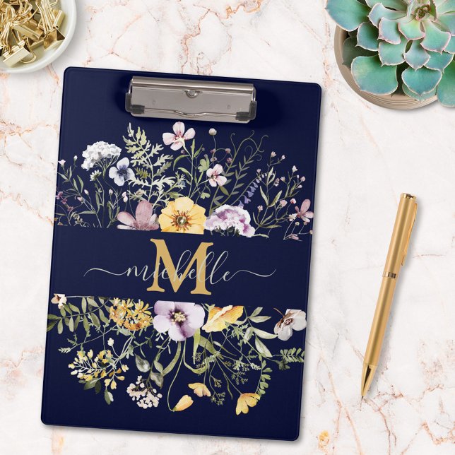 Elegant Monogram Colourful Wildflower Garden Flora Clipboard (In situ)