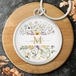 Elegant Monogram Colourful Wildflower Garden Flora Keychain