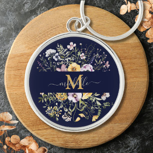 Elegant Monogram Colourful Wildflower Garden Flora Keychain