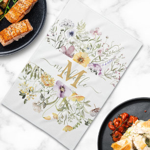 Elegant Monogram Colourful Wildflower Garden Flora Kitchen Towel