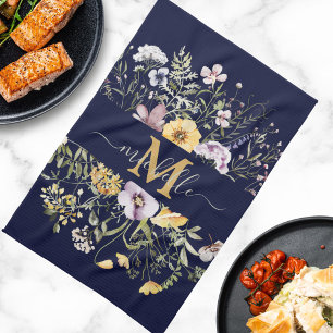 Elegant Monogram Colourful Wildflower Garden Flora Kitchen Towel