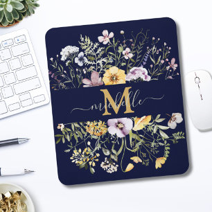 Elegant Monogram Colourful Wildflower Garden Flora Mouse Pad
