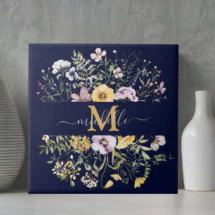 Elegant Monogram Colourful Wildflower Garden Flora Tile