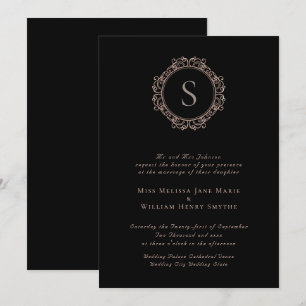 Elegant Monogram Copper Blush Black Wedding Invitation