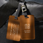 Elegant Monogram Copper Brown Brushed Metallic  Luggage Tag<br><div class="desc">Elegant Monogram Copper Brown Brushed Metallic Luggage Tag</div>