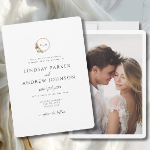 Elegant Monogram Copper Earthy Botanical Photo Invitation