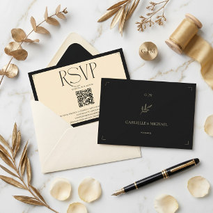 Elegant Monogram Cream and Black Wedding  RSVP Card