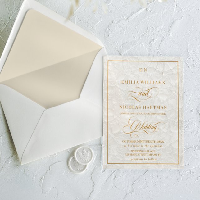 Elegant Monogram Cream Floral Wedding Acrylic Invitations (Creator Uploaded)