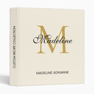 Elegant Monogram Cream Gold Script Office School  Binder