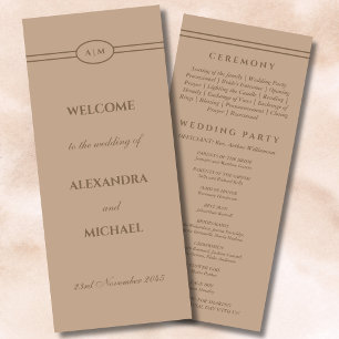 Elegant Monogram Cream Taupe Wedding Program