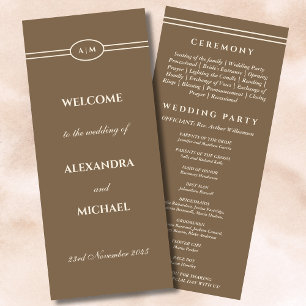 Elegant Monogram Cream Taupe Wedding Program