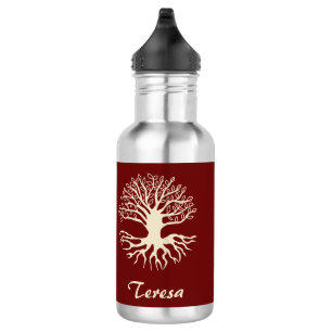 Elegant Monogram Cream Tree of Life on Burgundy 532 Ml Water Bottle
