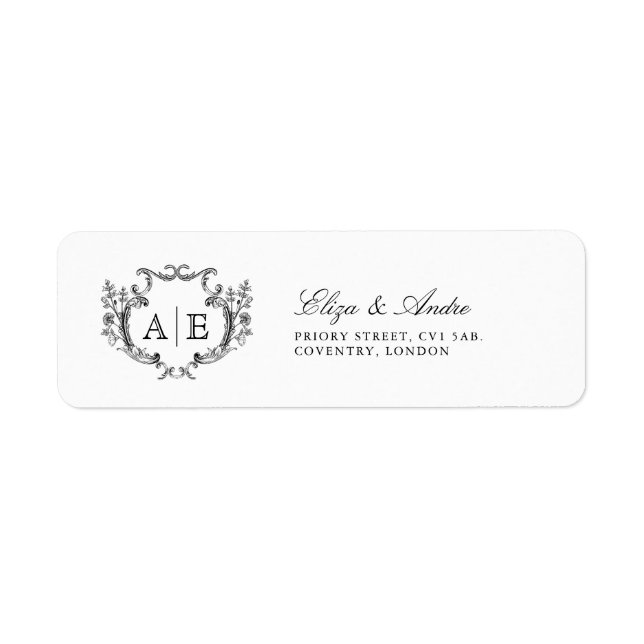 Elegant Monogram Crest Black and White Wedding  (Front)