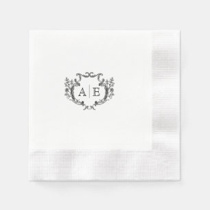 Elegant Monogram Crest Black and White Wedding Napkin