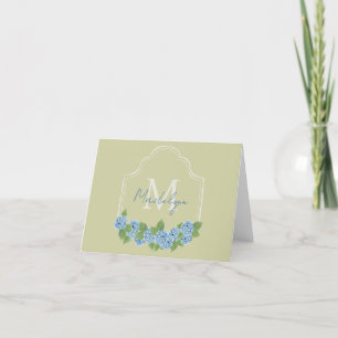 Elegant Monogram Crest Blue Hydrangea Note Card