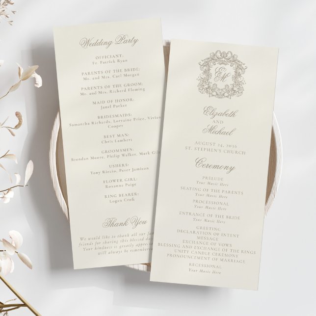 Elegant Monogram Crest Ivory Wedding Program (Creator Uploaded)