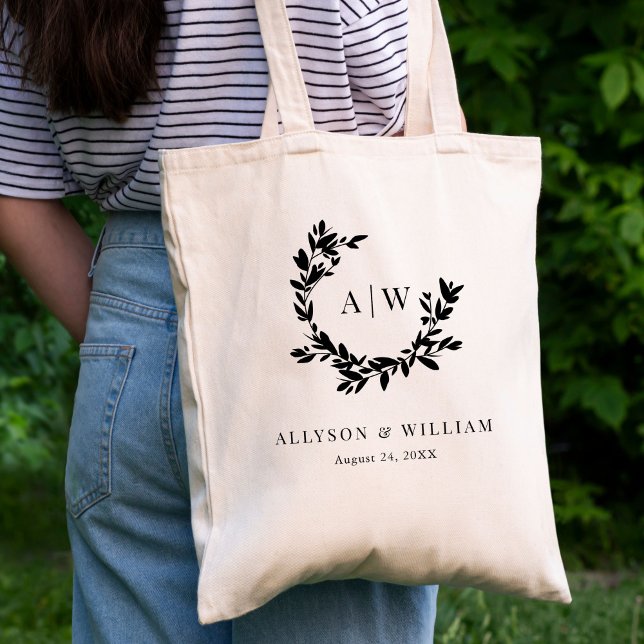 Elegant Monogram Crest Photo Botanical Wedding Tote Bag (Creator Uploaded)