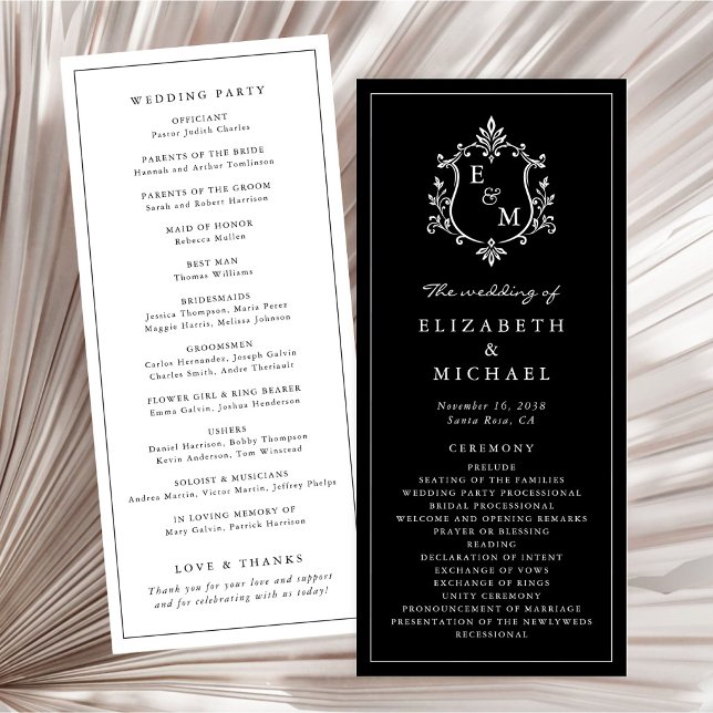Elegant Monogram Crest Wedding Ceremony Program (Elegant Monogram Crest Wedding Ceremony Program)