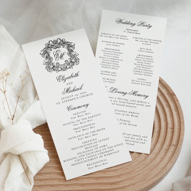 Elegant Monogram Crest Wedding Ceremony Program (Creator Uploaded)