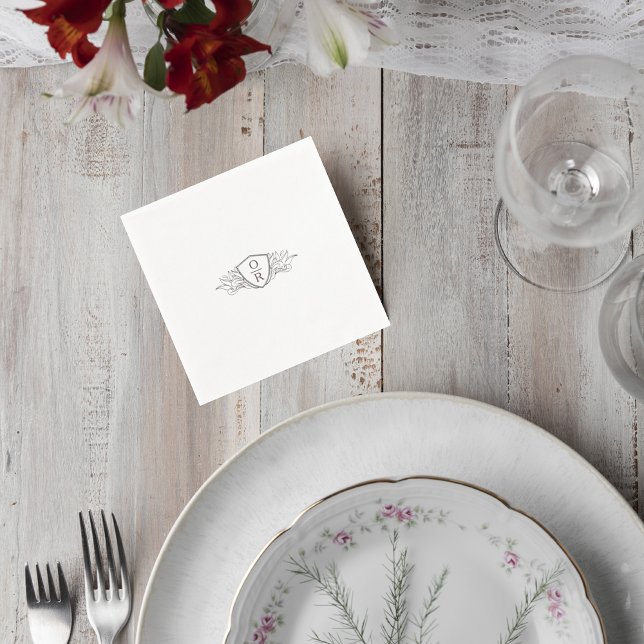 Elegant Monogram Crest Wedding Cocktail Napkin (Creator Uploaded)